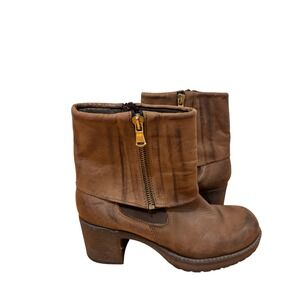 Paola Firenze Brown Italian Leather Boots Gold Zipper womens Size 36 UK 5.5 US‎